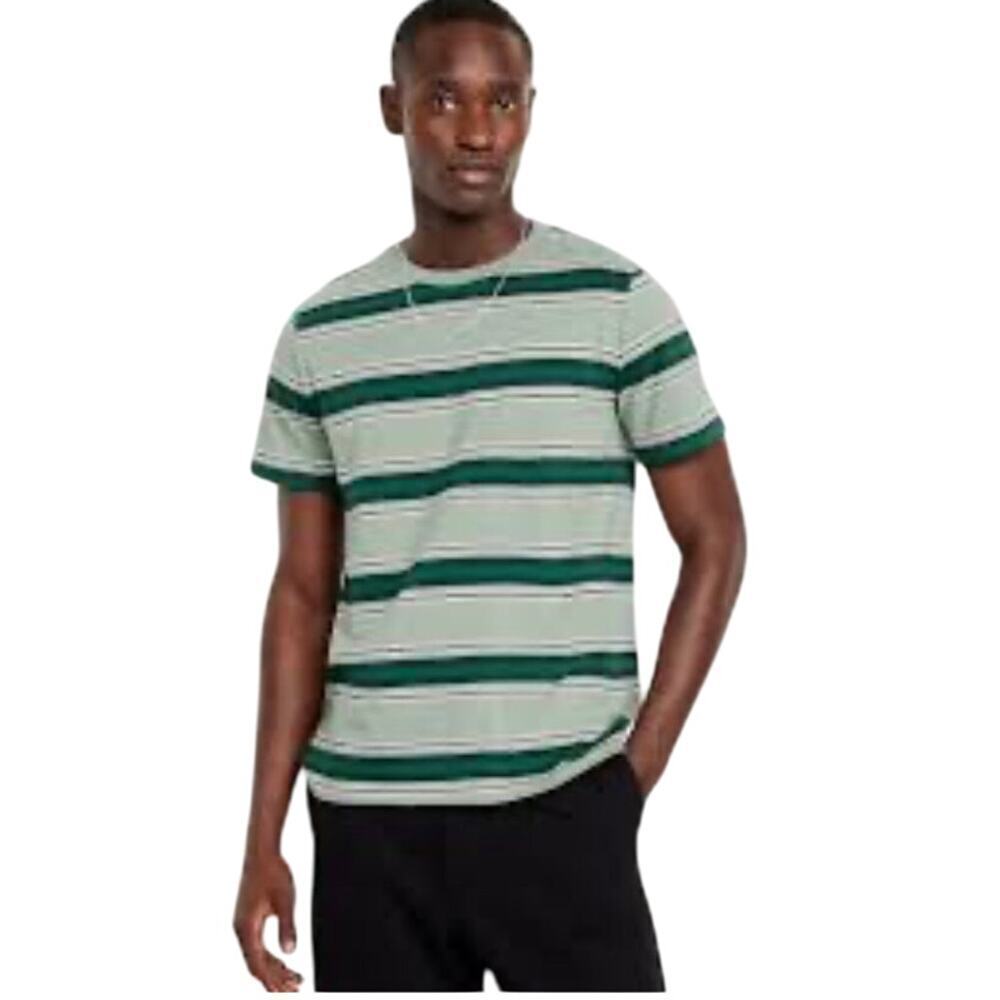 Old Navy Men’s Green Striped Crew Neck Short Sleeve T-Shirt Sz L